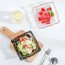 四方精致甜品沙拉盘金边玻璃盘零食干果水果盘方形ins风餐具套装