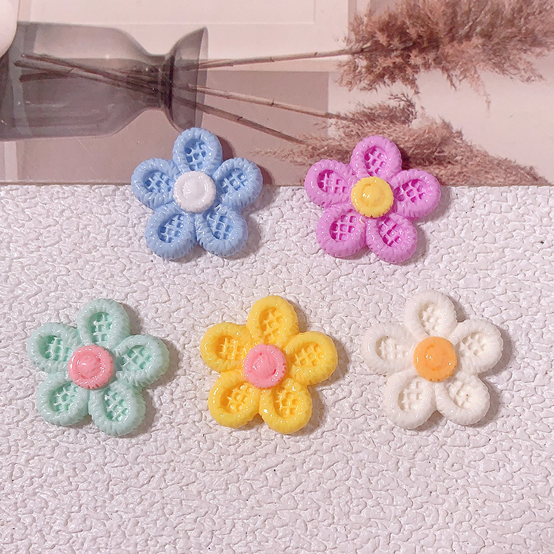Transfronterizos nueva rejilla de cinco pétalos flor diy accesorios de resina crema pegamento para el cabello adornos de cabello cuerda de cabello caja de teléfono celular taza de agua parche