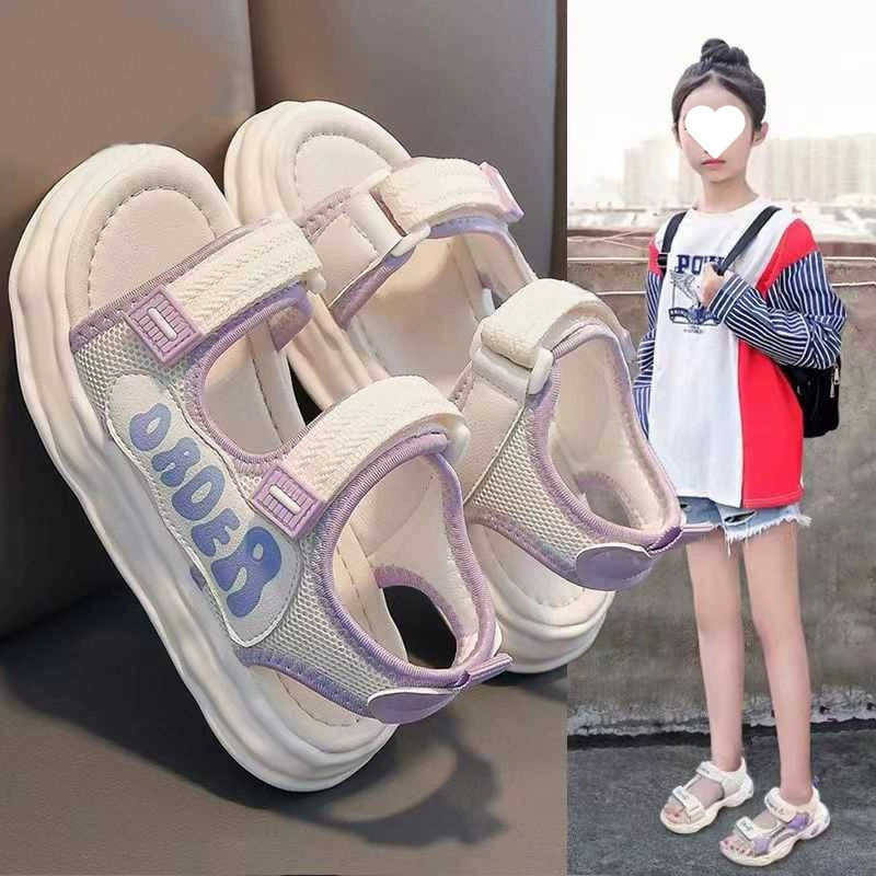 Детские сандалии для девочек 2024, новые летние спортивные мягкие подошвы, нескользящие легкие повседневные пляжные туфли для детей