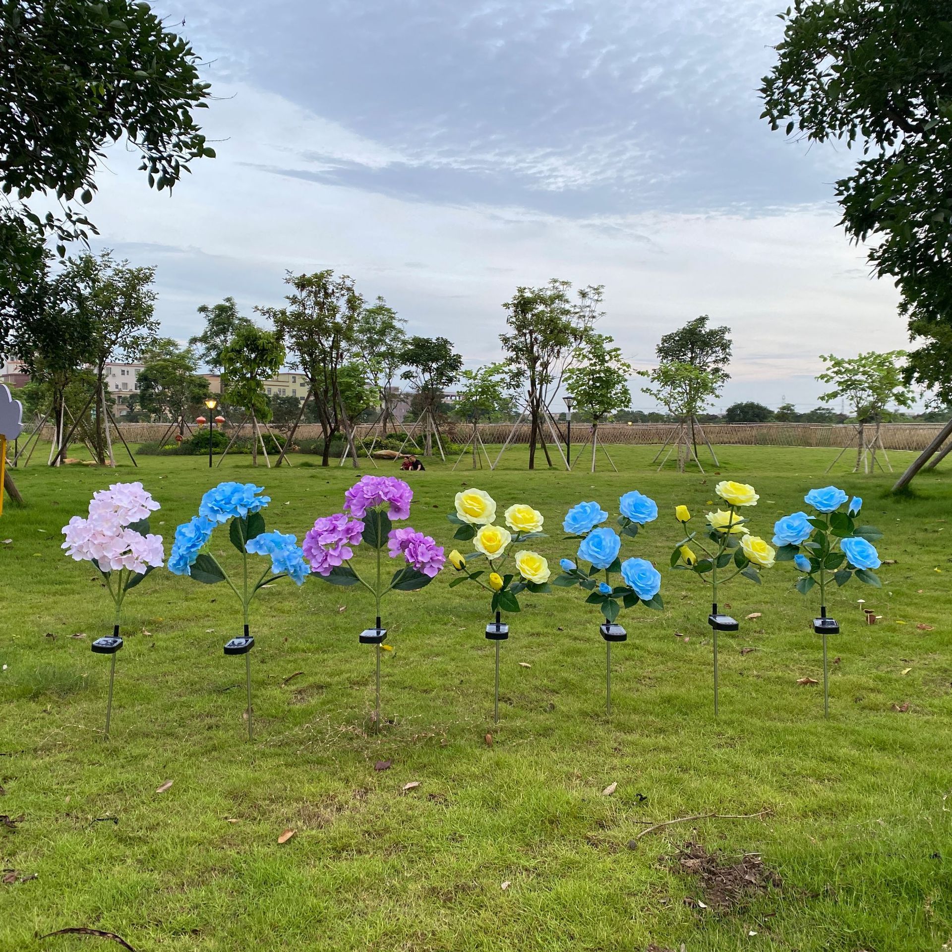 Hortensia solar flor artificial lámpara de pie jardín al aire libre Lámpara decorativa Villa jardín lámpara de césped lámpara de jardín