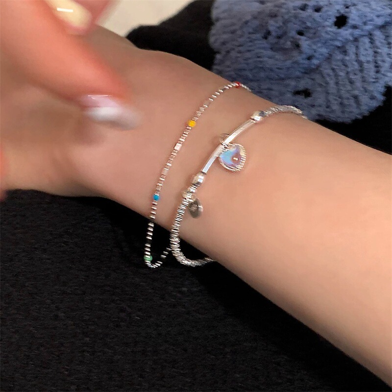 Korean Style Colorfulful Moonstone Heart Bracelet for Women S925 Sterling Silver Simple Elegant Niche Versatile High-End Hand Jewelry Trend