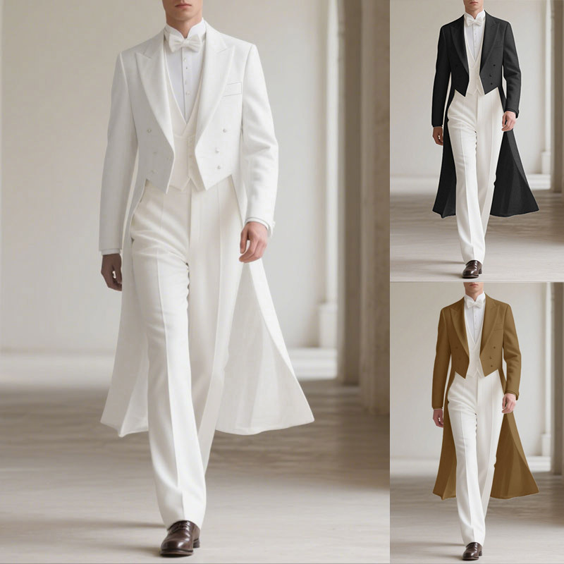 Amazon Cross-Border Spring and Autumn European and American Men's Faux Two-Piece Double-Breasted Long Suit Trench Coat Runway Style Formal Jacket