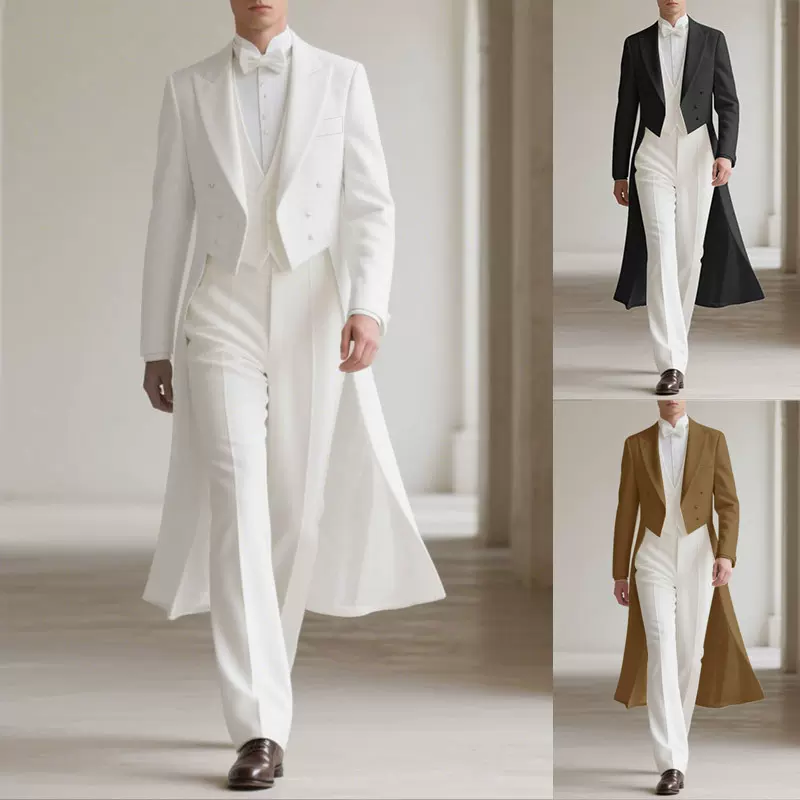 亚马逊跨境秋冬欧美男士修身加长款风衣双排扣外套宴会礼服男大衣