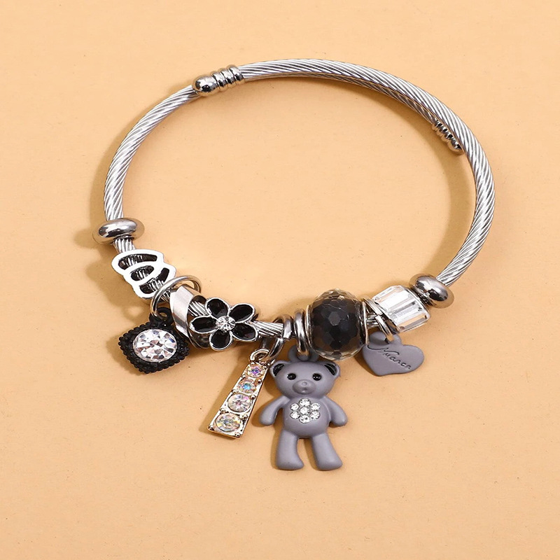 Panjia pulsera Dora DIY cuentas explosivas transfronterizas oso amor letras colgante cristal cuentas pulsera de acero inoxidable