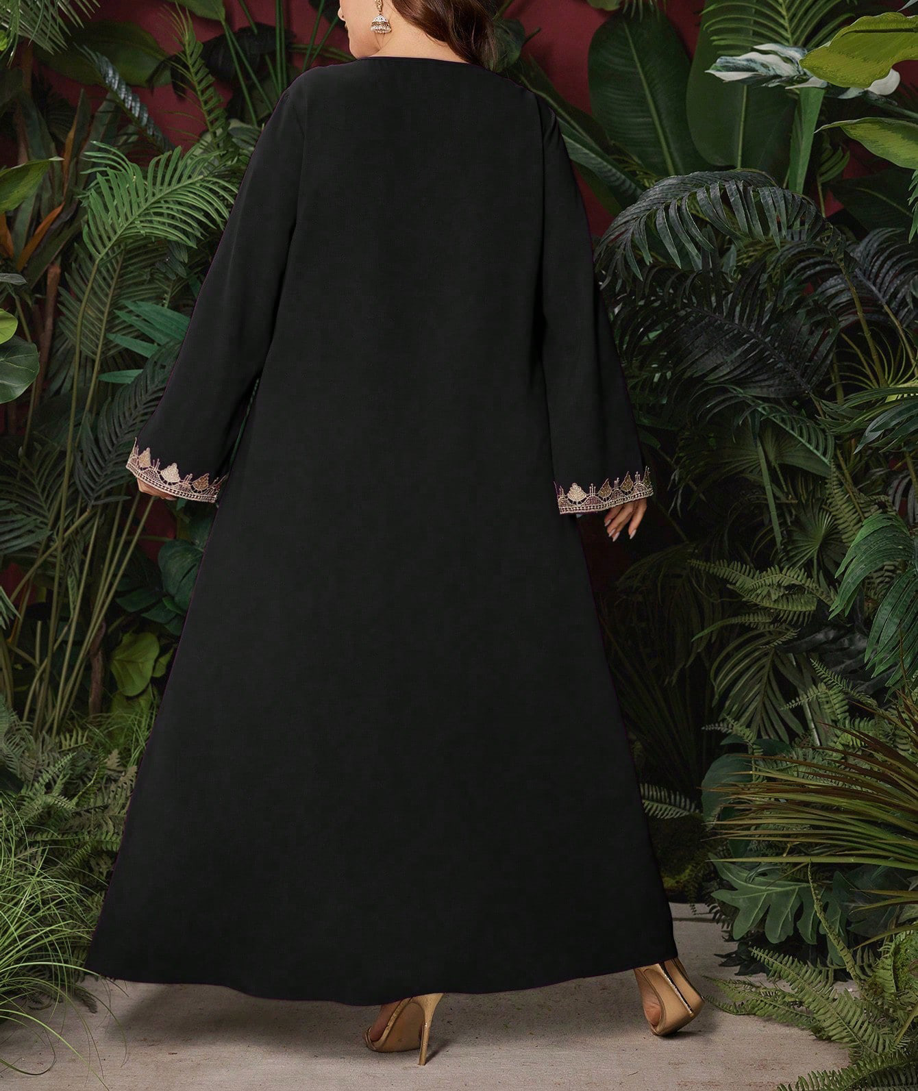 Ethno-Stil Damenkleid mit Stickerei, V-Ausschnitt, langen Ärmeln, lockerem Maxirock, Übergröße, exotische Herbstmode_voghion.com