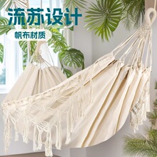 欧美流苏吊床户外折叠露营编织帆布秋千弯棒便携吊椅批发双人