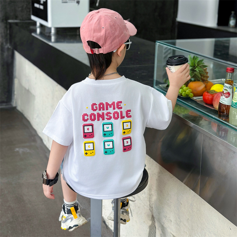 7328 Traje de verano para niños 2025 Nuevo estilo de verano para niños guapos Ropa de manga corta Camiseta roja de dos piezas Verano 5