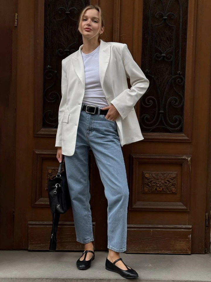 Quần jeans nữ ống đứng lưng cao phong cách thanh lịch, chất cotton nguyên chất ôm dáng — màu xanh chi tiết 15