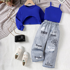 Children's clothing  SHEIN跨境女童套装长袖上衣背心长裤套装
