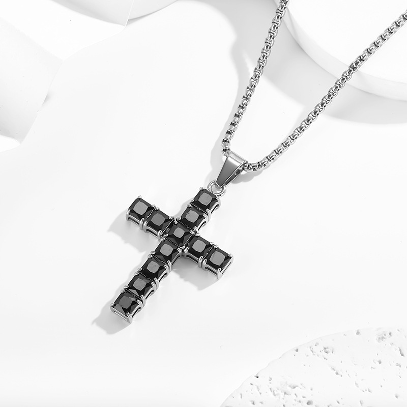 クロスボーダーホットスタイルキュービックインサートクロスペンダントジュエリーヒップホップシンプルハイエンドファッション多用途ネックレス|undefined