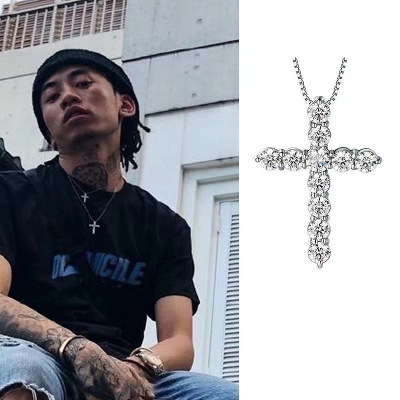 1 Piece Quantity Streetwear Cross Copper Inlay Zircon Pendant Necklace
