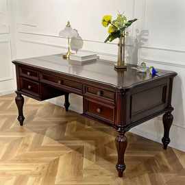 美式乡村实木书桌复古雕刻经典罗马柱书房书桌写字台办公桌家具