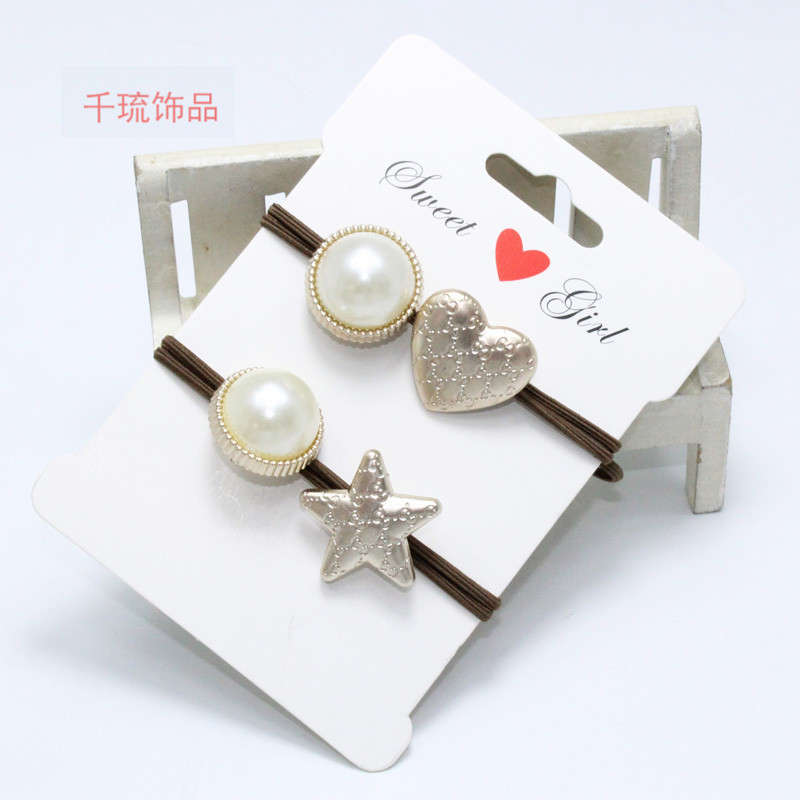 高弹力发圈桃心款珍珠皮筋 创意韩版扎头绳 1元2元头饰货源批发