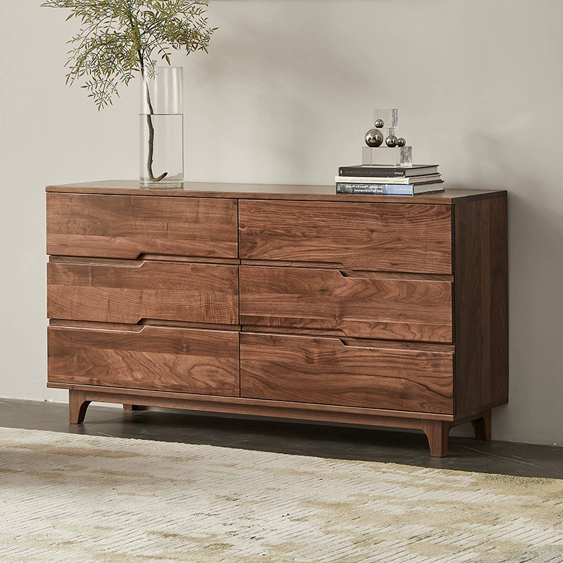Североамериканский черный орех Полный Твердый Деревянный боковой шкаф с шестью ящиками Шкаф для хранения в гостиной шкаф с ящиками Шкаф для хранения спальни шкаф для хранения