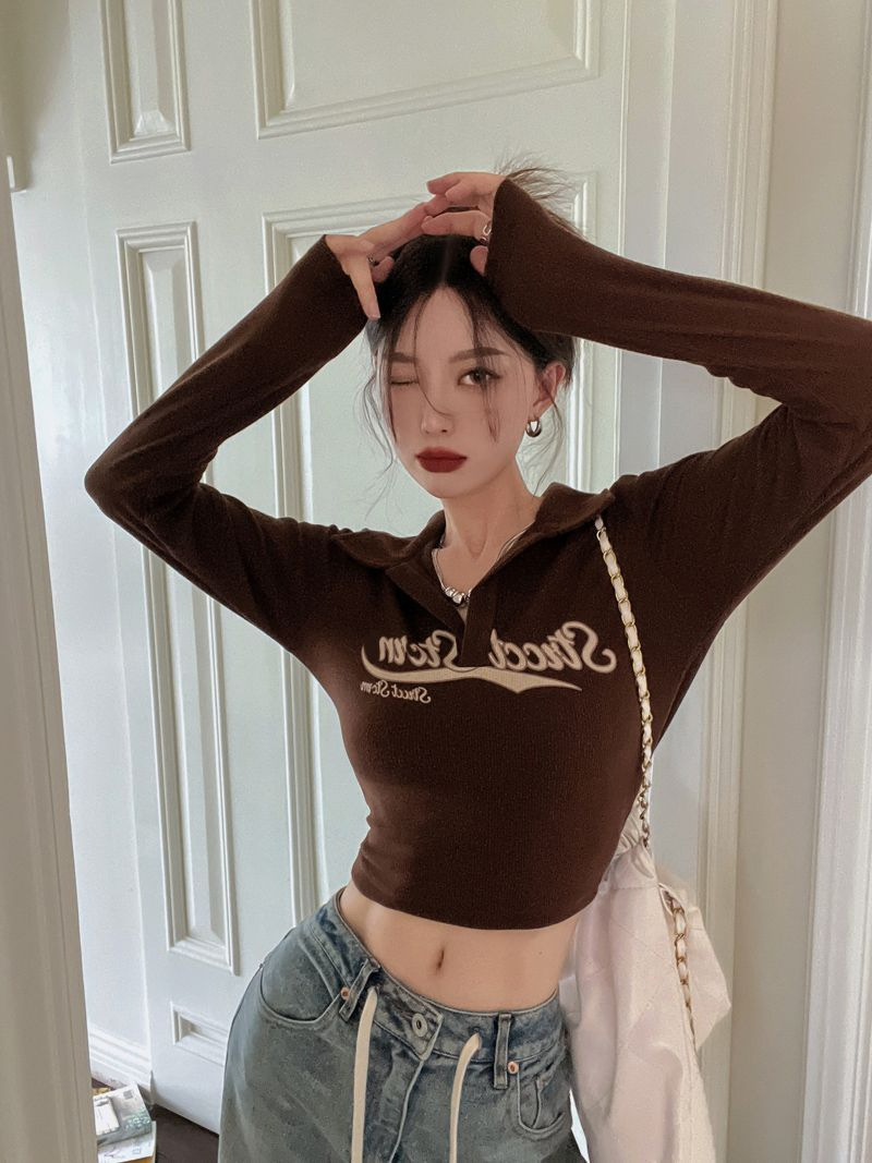 Vintage American Style Hot Girl T-Shirt For Women, Spring And Autumn Long Sleeve Short Jazz Dance Slim Fit Inner Wear_ecoleips.com