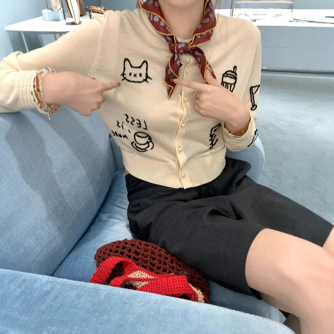 Zhangzhang 5/18 20:00 Benes Island вязаный кардиган с ручной вышивкой из шерсти и защитой от солнца