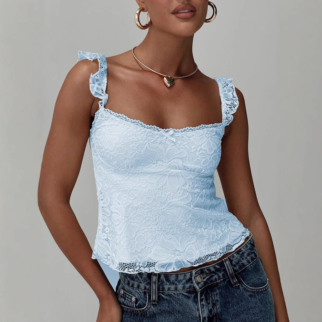Nuovi arrivi Primavera/Estate, top sexy francese senza schienale con bordo in pizzo, abbigliamento alla moda da donna_voghion.com
