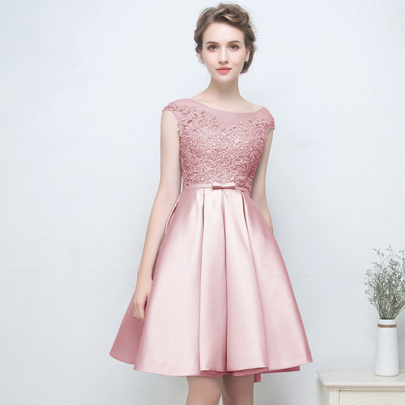 Cocktail Evening Dress for Women Amazon Export Round Neck Satin Fashion Lace Adult Dress 2025 New Summer