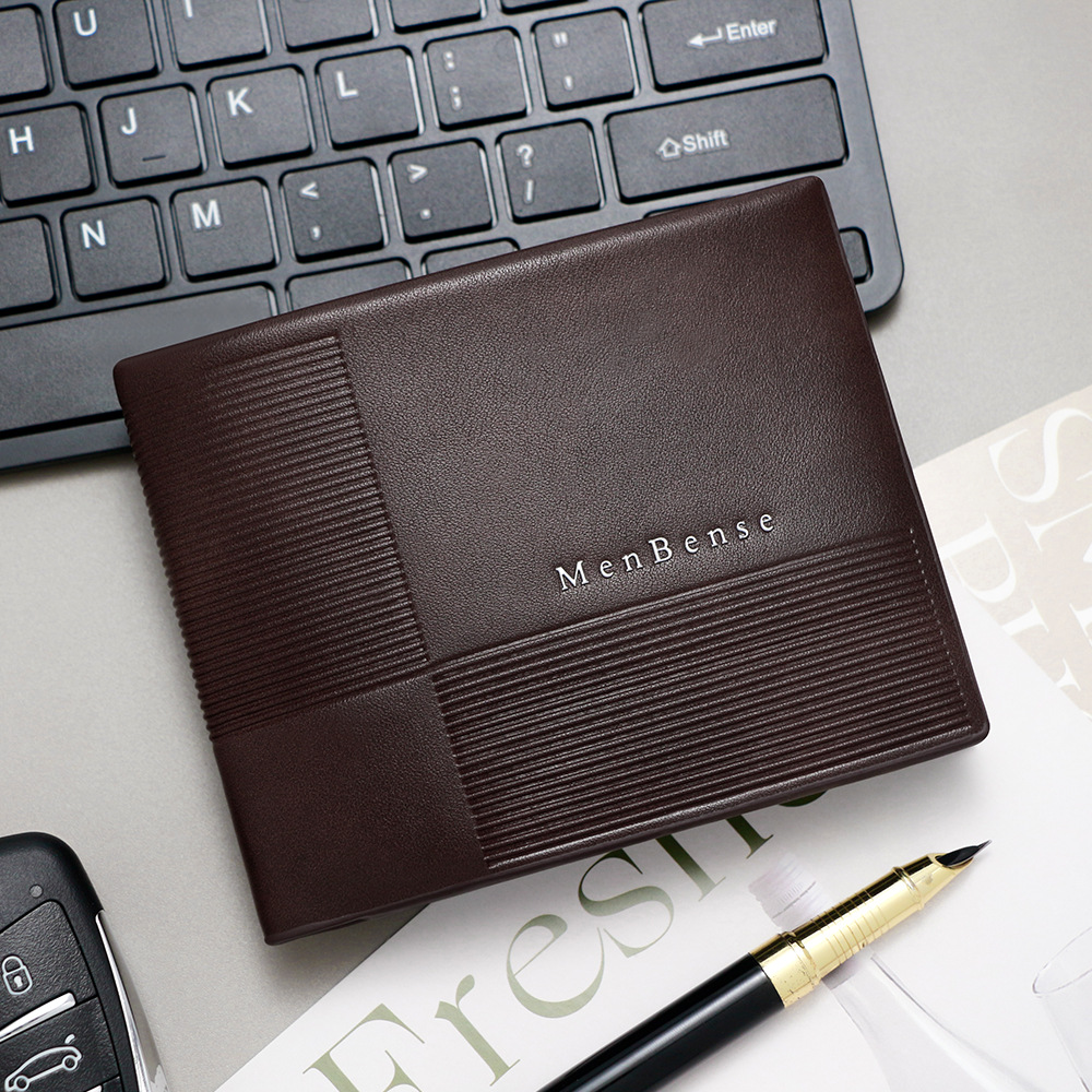 Nuevo cross-border hombre de negocios cartera corta bisagra horizontal bolso de tres plegables hombre cartera de línea oscura bolsa de cambio clip