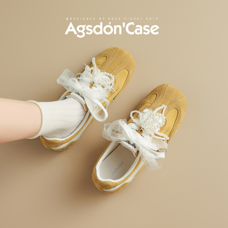 Augustion zapatos de entrenamiento alemanes amarillos para mujer 2025 nuevo ballet de verano Forrest Gump zapatos blancos deportivos y casuales