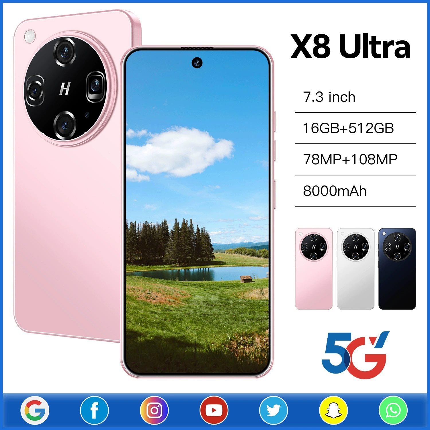 Новый X8 Ultra 7.3" HD экран, смартфон на Android, 16+1 ТБ, от производителя