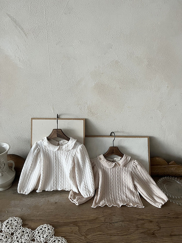 Korean style spring style baby girl's fungus-edged doll collar pure cotton bottoming shirt ins children's versatile casual top trendy