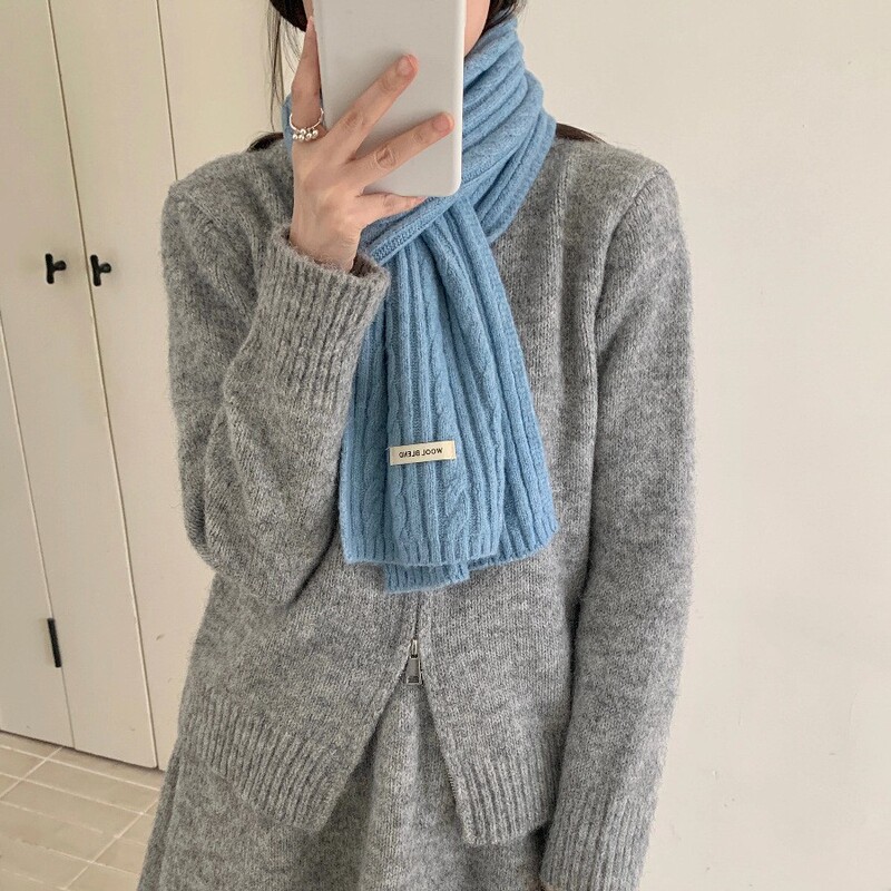 新款秋冬季女八字围巾羊毛混纺针织纯色甜美韩版百搭时尚保暖围脖|undefined