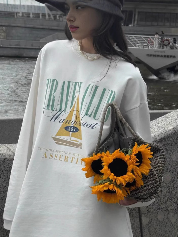 綿100% 長袖Tシャツ 春秋新作 欧米風 万能通勤 楽しいインスタイル プリント通勤トップス|undefined