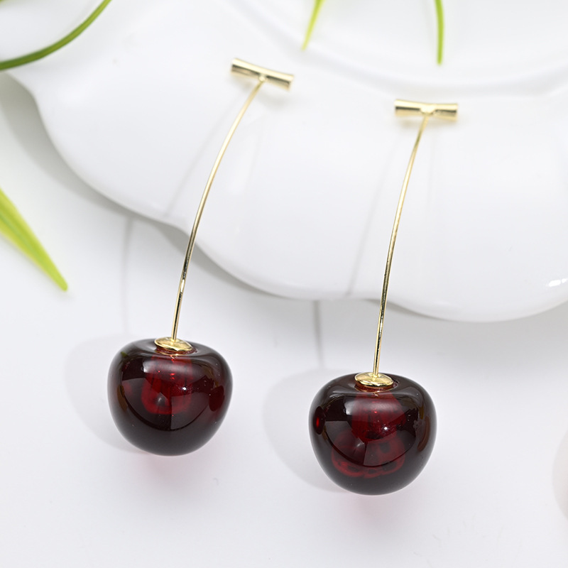 Aretes de cereza roja para mujer – colgante exquisito, fruta de imitación versátil, nuevo estilo