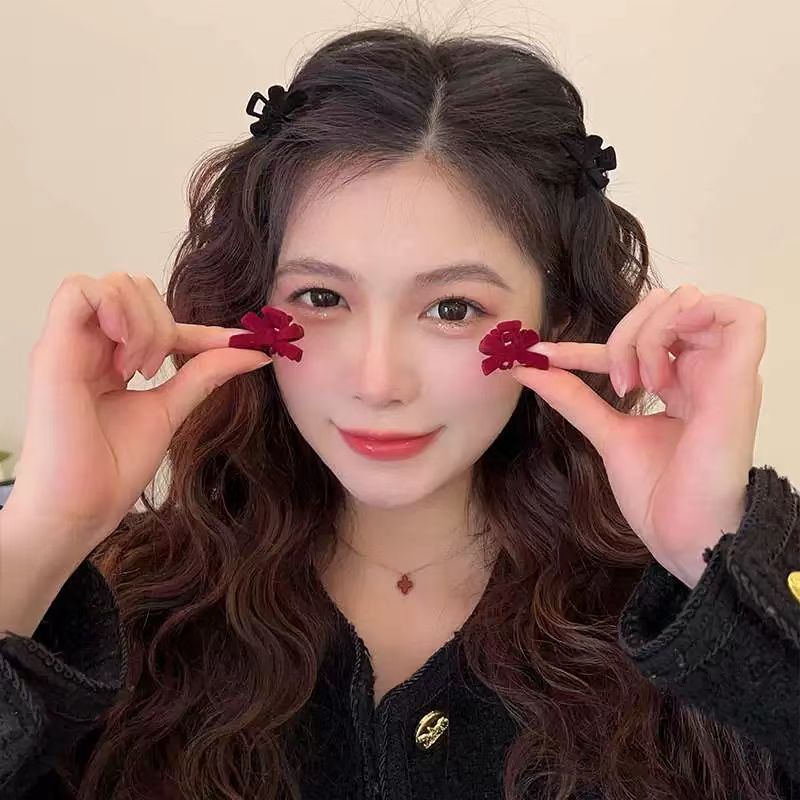 Princess head bow hair clip forehead fringe clip side clip hair pin red velvet hair clip fringe hair clip