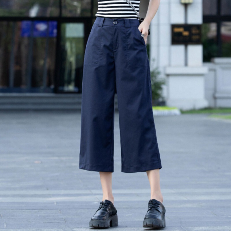 Cropped Pants Women's Summer Thin Pure Cotton Wide-leg Pants 2024 New Style Small Straight Casual Breathable Suit Women's Pants