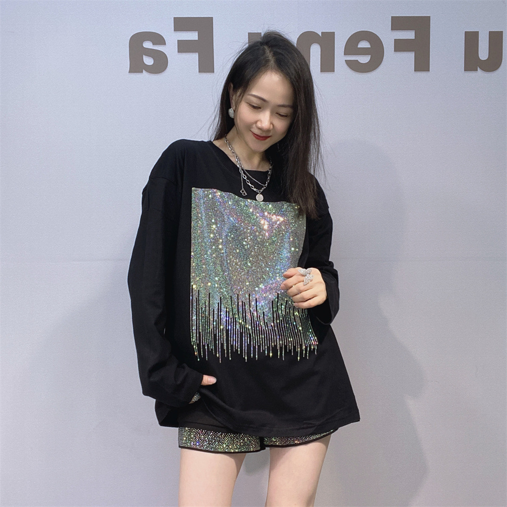 Ropa de mujer de comercio exterior nueva chaqueta de algodón de diamante de agua grande, gorda, m de manga larga, camisa de fondo, mujer relajada en otoño, camisa de camiseta interior y exterior image 7