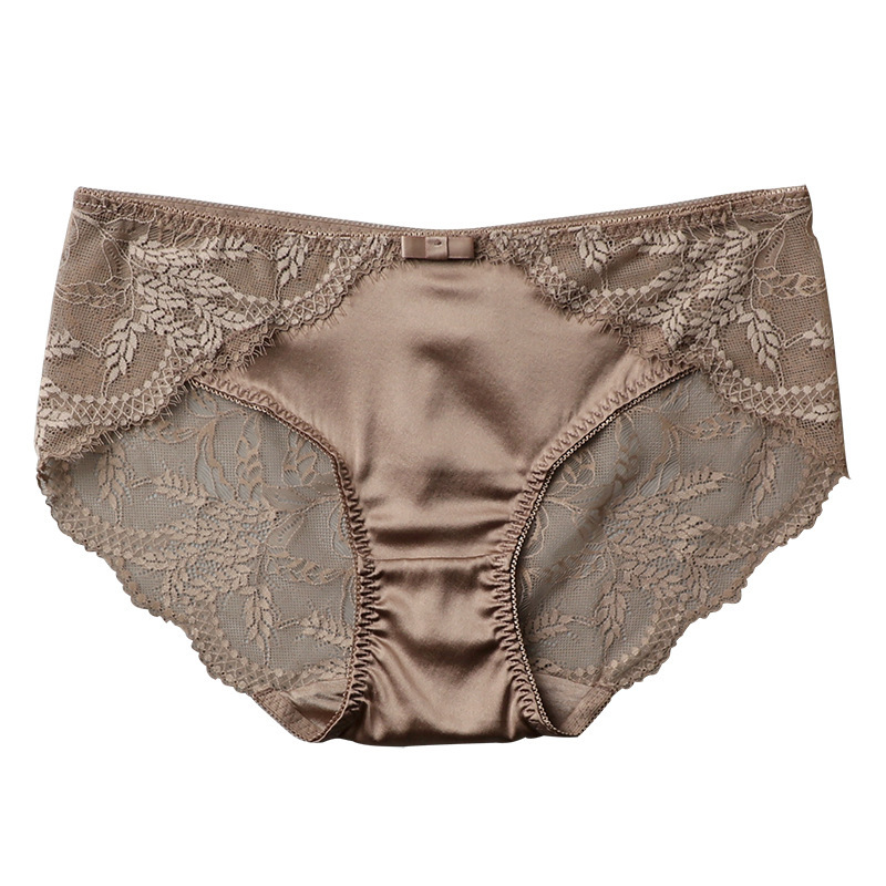 French Style Lace Breathable Mulberry Silk Briefs Hip Comfortable Natural Satin Silk Women's Bow Shorts French Style Lace Breathable Mulberry Silk Briefs Hip Comfortable Natural Satin Silk Women's Bow Shorts