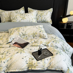 Cross-Border Light Luxury Washed Tencel Printed Four-Piece Set High-End Nordic Style Quilt Cover Bed Sheets Four-Piece Set