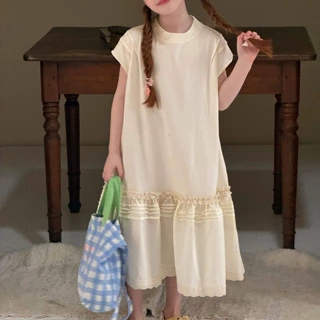 尖子蛋韩系童装2026夏季新款女童裙子无袖纯色荷叶边慵懒连衣裙