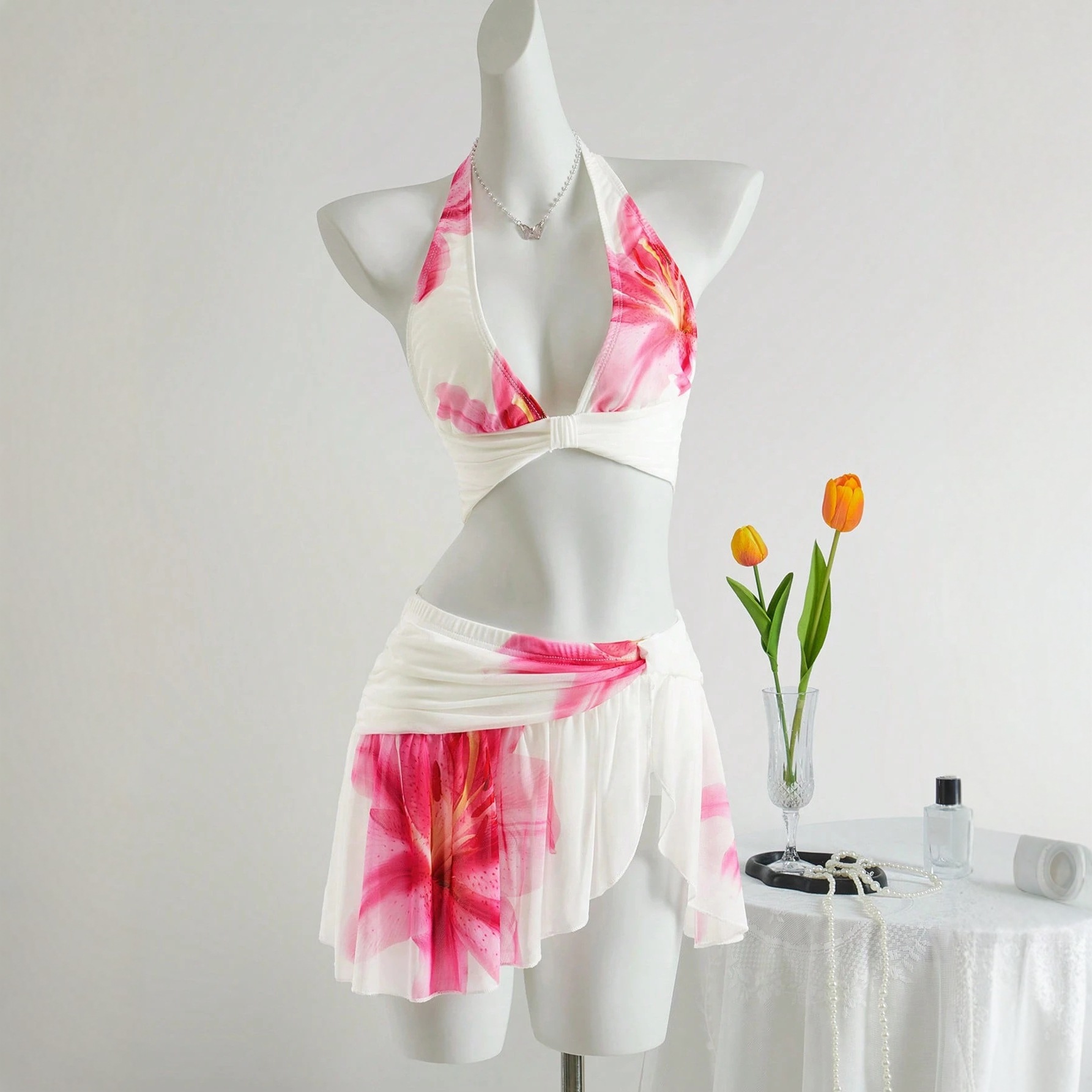 Zweiteiliger Damen-Badeanzug, grenzüberschreitender E-Commerce, feminin, sinnlich, bedruckte Mesh-Einsätze, figurformendes Design, Bikini 2025_voghion.com