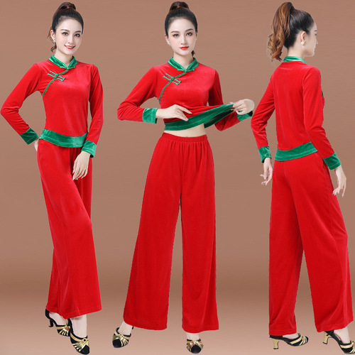 Women's Adult Upgraded Gold Velvet Long Sleeve Suit Dress Yangge Dance Costume Performance Costume Autumn Winter
