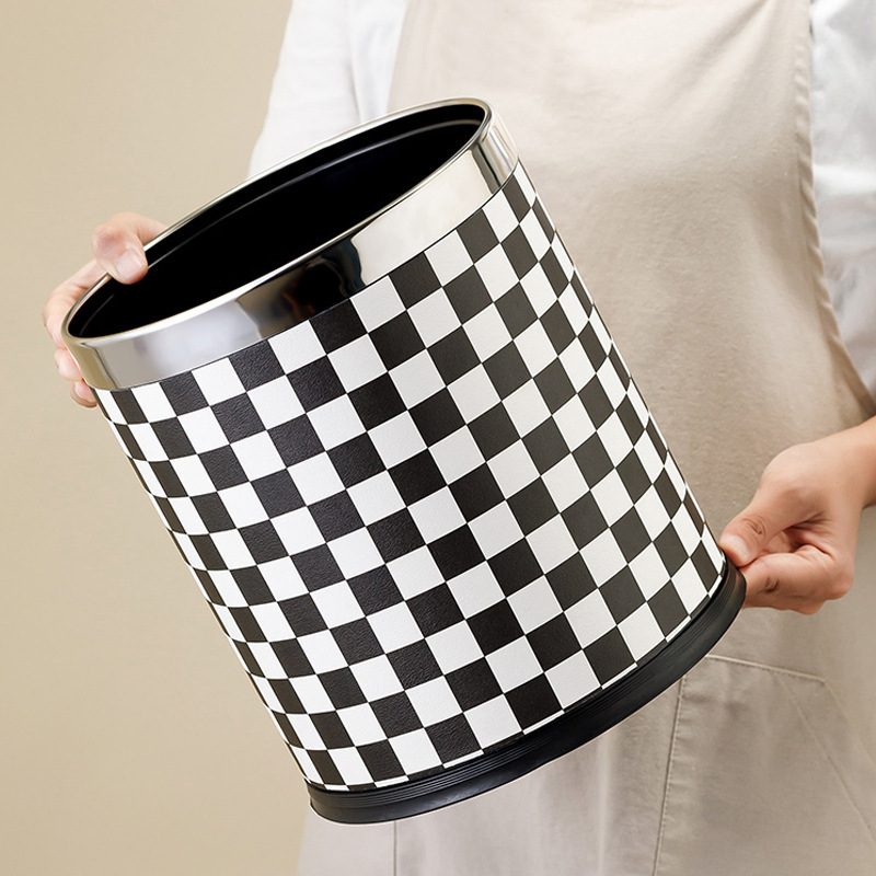 Creative Cartoon Double Layer Large Garbage Can High Color Value Checkerboard Household Garbage Bin Living Room Bedroom Kitchen Hair Creative Cartoon Double Layer Large Garbage Can High Color Value Checkerboard Household Garbage Bin Living Room Bedroom Kitchen Hair