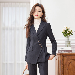 Spring and Autumn 2024 New Grey Suit Jacket Women's High-end Professional Dress Elegant Work Clothes Striped Suit suit