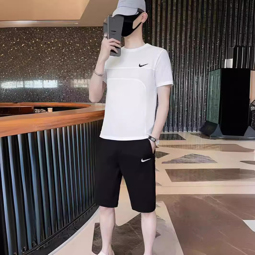 运动套装男士休闲短袖短裤夏季潮流时尚宽松百搭圆领新款冰丝t恤