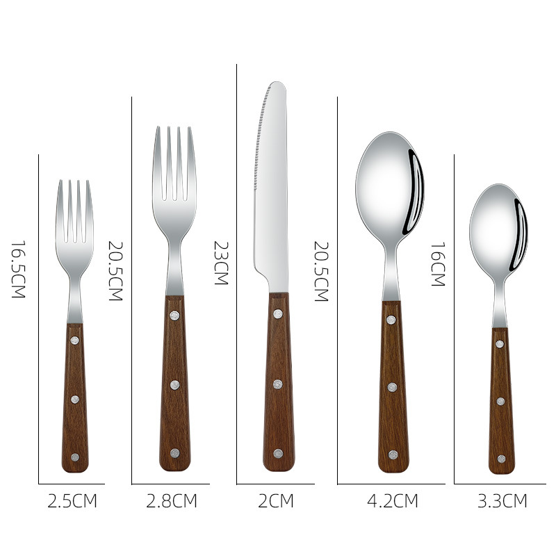 Juego de cubiertos de acero inoxidable con diseño imitación madera cuchillo tenedor y cuchara estilo occidental