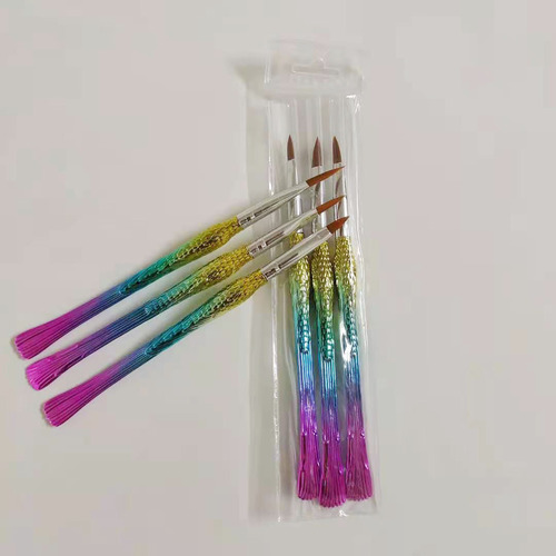 厂家美甲笔彩绘笔渐变炫彩人鱼杆水晶笔3支套装金色头