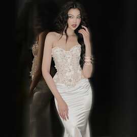 2026夏越南小众法式鱼骨束腰抹胸上衣鱼尾半裙轻奢礼服套装女2229