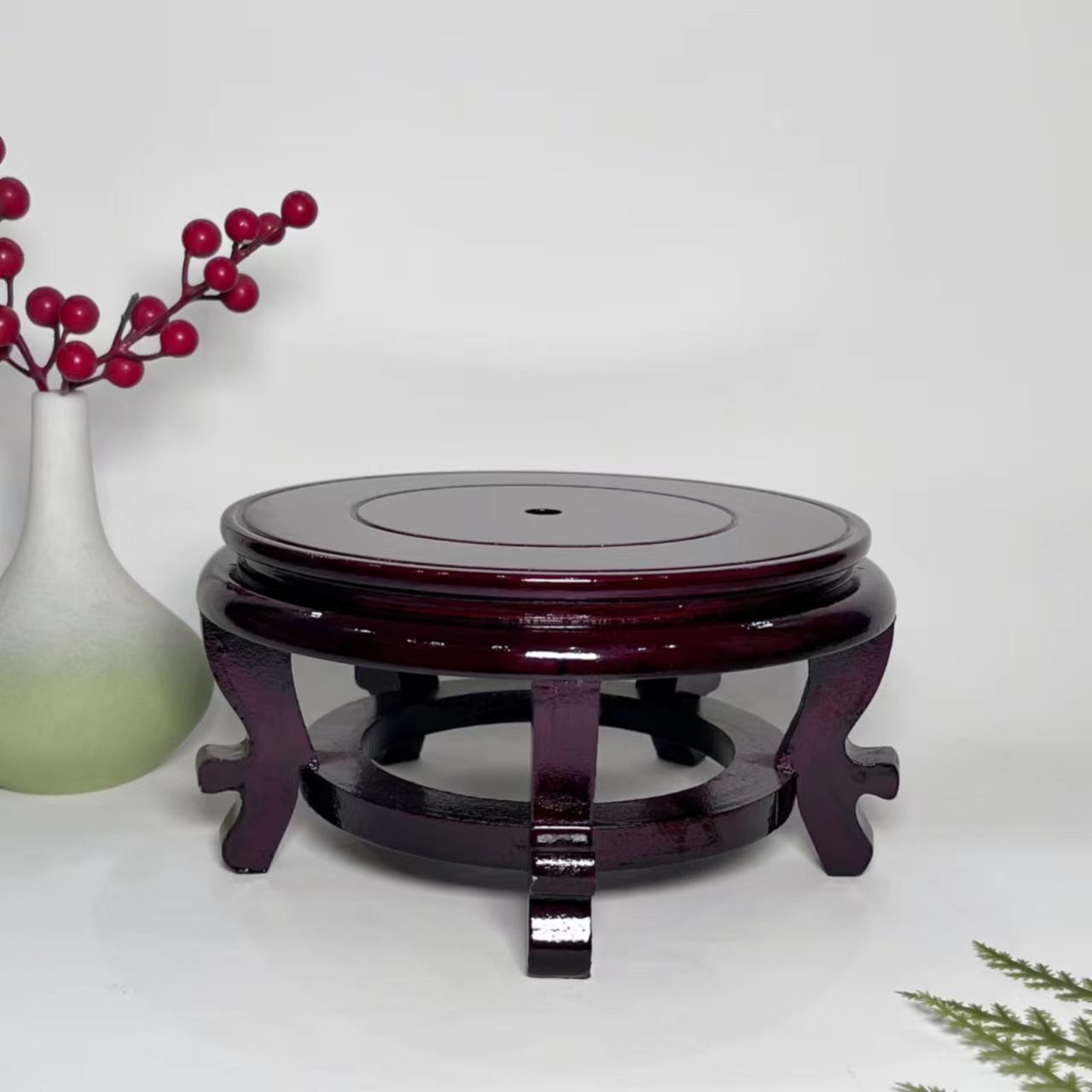 圆形高脚新款实木花盆花瓶鱼缸底座酒坛增高客厅架子奇石室内托架