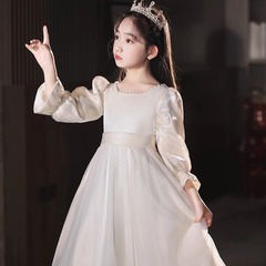 子供のショードレス2025新作サテンシンプル誕生日パーティー蓬蓬蓬姫スカートピアノ演奏衣装