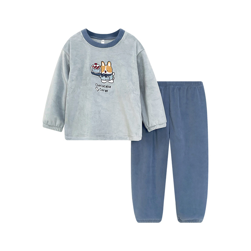 어린이 섬 벨벳 잠옷 남자의 겨울 집 옷 새로운 따뜻한 벨벳 따뜻한 가을과 겨울  소녀 홈 의류 세트