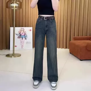 水泥灰阔腿牛仔裤女春秋2025新款春秋小个子阔腿裤子