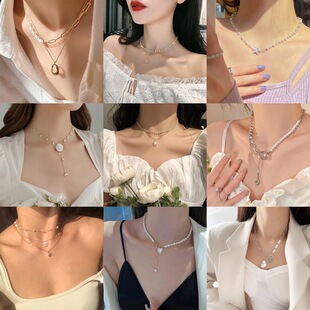 Fashion Pearl Necklace for Women Dainty Flower Bow-knot Chok
