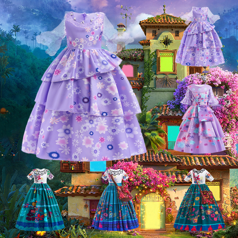 Europa y América transfronteriza nueva magia completa casa encanto niños princesa vestido niñas cos juego de rol vestido de rendimiento