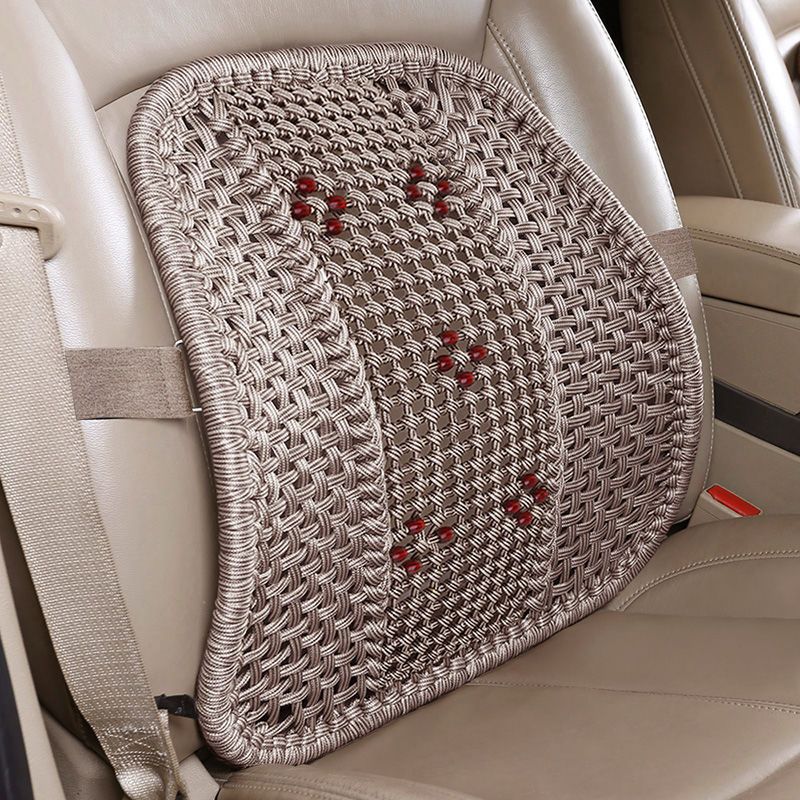 Hand-Woven Ice Silk Lumbar Support Cushion with Thickened Steel Tube Massage Seat Backrest for Car and Home Use, Driver's Seat Waist Protection Pad